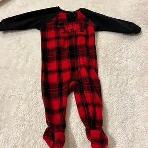 Eddie Bauer Fleece Red and Black Plaid Bear Footie